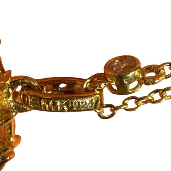 Elegant Sterling Silver Gold plated 16 inch Necklace orange red Pendant - Picture 4 of 6